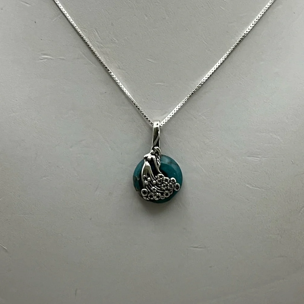 Turquoise and Sterling Silver Necklace with Delicate Chain - Picture 2 of 4